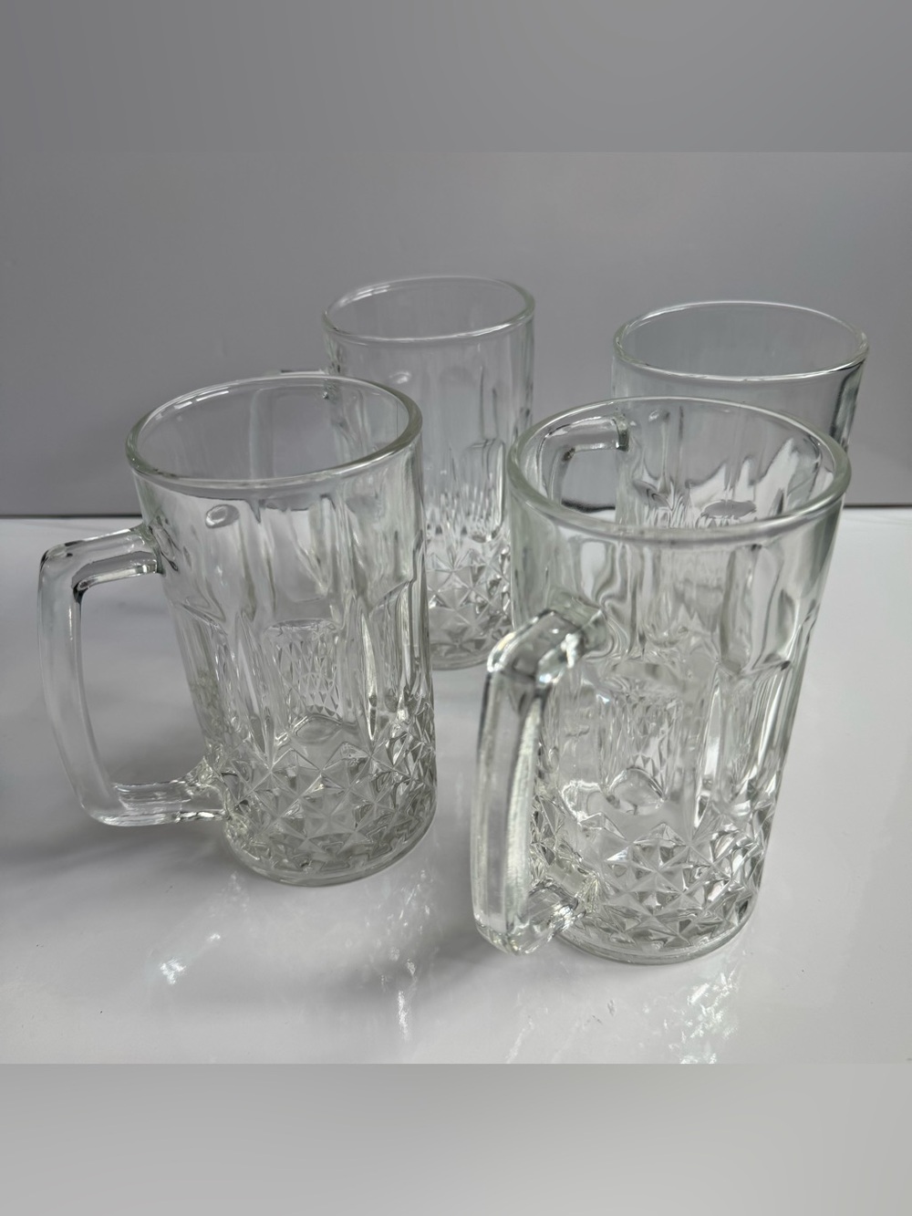 KIG Clear Glass Diamond cut Glass Beer Mugs - Set of 4 Indonesia Heavy